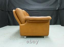 EB843 Dark Tan Leather Three-Seater Sofa Danish Vintage Retro Settee Mid-Century
