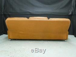 EB843 Dark Tan Leather Three-Seater Sofa Danish Vintage Retro Settee Mid-Century