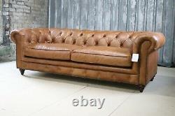 Earle Chesterfield 3 Seater Sofa Vintage Caramel Tan Brown Soft Leather