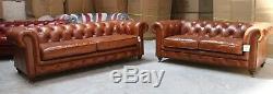 Earle Chesterfield Sofa Suite Vintage Tan Leather Tufted Buttoned