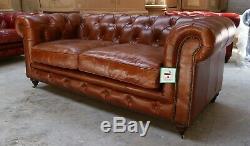 Earle Chesterfield Sofa Vintage Tan Brown Leather Tufted Buttoned 2 Seater