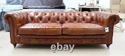 Earle Chesterfield Sofa Vintage Tan Leather Tufted Buttoned 3 Seater