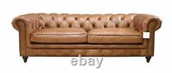 Earle Grande 3 Seater Chesterfield Nappa Caramel Tan Brown Real Leather Sofa