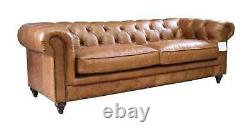 Earle Grande 3 Seater Chesterfield Nappa Caramel Tan Brown Real Leather Sofa