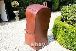English Vintage Hall Porters Chair, Handdyed Tan Cowhide Leather 160cm / 64 inch