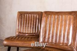 Epsom Ribbed Leather Dining Chairs Vintage Style Leather Chairs