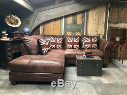 Ex Display 4/5 Seater Corner sofa Tan Leather vintage distress RRP £3k