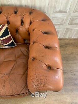 FABULOUS Vintage Leather Chesterfield Sofa Tan Brown 3 Seater £80 DELIVERY