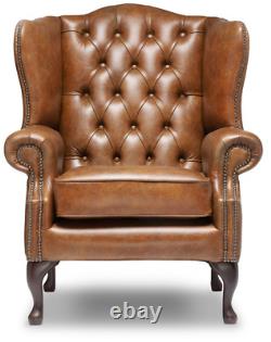 FAST DELIVERY Chesterfield Highback Classic Chair Genuine Vintage Tan Leather