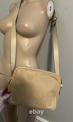 FERRAGAMO Vintage tan and gold pebbled leather crossbody bag