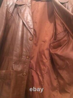 FIGHT CLUB Tan Leather Vintage Retro Blazer Jacket UK12/14