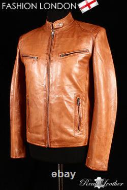 FORCE Vintage Tan Brown Men's Retro Real Soft Sheep Nappa Fashion Leather Jacket