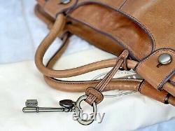 FOSSIL Vintage Reissue Piped CAMEL TAN Leather Satchel Handbag Purse Large