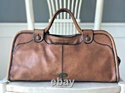 FOSSIL Vintage Reissue RARE Piped British Tan Leather Large Satchel Handbag