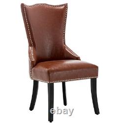 Faux Leather Tan Dining Chairs Ring Knocker Vintage Rivet Wingback Chesterfield