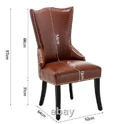 Faux Leather Tan Dining Chairs Ring Knocker Vintage Rivet Wingback Chesterfield