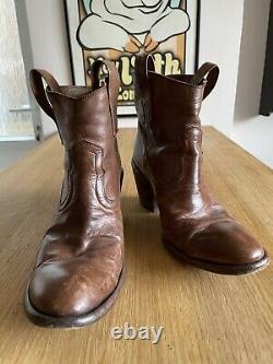 Fauzian Jeunesse Vintage Leather Western Cowboy Pull-on Ankle Boots Tan 38.5 6