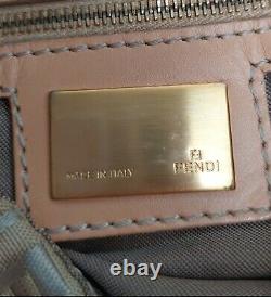 Fendi Baguette Bag Zucca Genuine Vintage Cloth Tan Leather Handle Gold Buckle