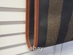 Fendi Brown Tan Black Pequin Stripe Leather Vintage Cross Body Purse Bag