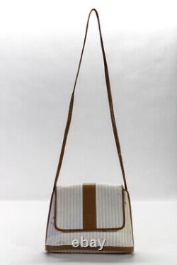 Fendi Womens Vintage Coated Canvas Leather Trim Crossbody Handbag Tan White