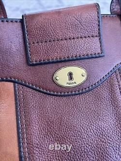 Fossil Vintage Reissue Brown Tan Leather XL Weekender Large Tote Bag Turnlock