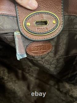 Fossil Vintage Reissue Brown Tan Leather XL Weekender Large Tote Bag Turnlock