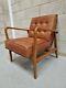 Frank Hudson Humber Mid Century Vintage Tan Leather Buttoned Armchair RRP-£799