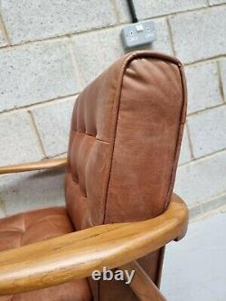 Frank Hudson Humber Mid Century Vintage Tan Leather Buttoned Armchair RRP-£799