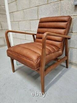 Frank Hudson Vintage Mid Century Modern Tan Leather Accent Armchair RRP-£675