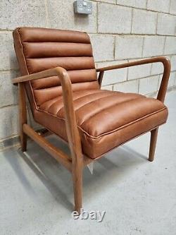 Frank Hudson Vintage Mid Century Modern Tan Leather Accent Armchair RRP-£675