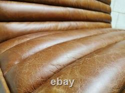Frank Hudson Vintage Mid Century Modern Tan Leather Sofa/Bench/Campervan Sofa