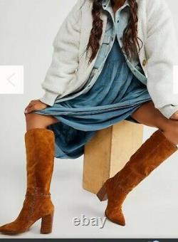 Free People Riley Whipstitch Vintage Tan Suede Tall Knee Boots Size 4 EUR 37
