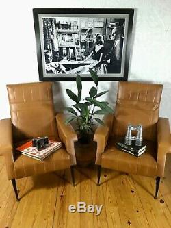 French Vintage Retro Armchairs, 1960s Retro Fireside Chairs, Dansette Legs, Tan