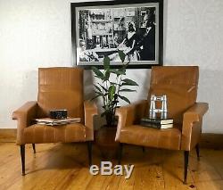 French Vintage Retro Armchairs, 1960s Retro Fireside Chairs, Dansette Legs, Tan