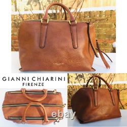 GIANNI CHIARINI Large Leather Handbag/Holdall TAN BROWN, H9 x W12.5 x D 8 VGC