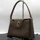 GUCCI Authentic gold metal turn lock hand bag genuine leather brown vintage