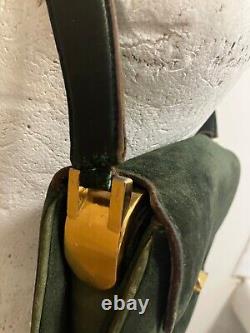 GUCCI Designer Vintage 1973 Coded Shoulder Bag Green Suede