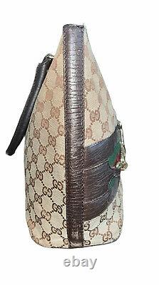 GUCCI GG Hasler Horsebit Canvas & Leather Hobo Tan Monogram Bag Handbag