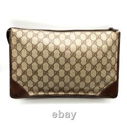 GUCCI GG Vintage Clutch Hand Bag Purse PVC Leather BrownX03-0013