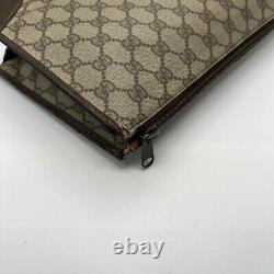 GUCCI GG Vintage Clutch Hand Bag Purse PVC Leather BrownX03-0013