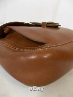 GUCCI Italy Vtg Deep Tan All-Leather & Gold Medium Shoulder Purse with GG Flap