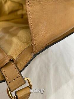 GUCCI Parfums Authentic Beige Canvas and Tan Leather Trim Clutch Shoulder Bag