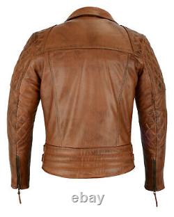 Gallanto Vintage Tan Brown Classic Diamond Motorcycle Biker Soft Leather Jacket