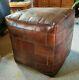 Genuine Brown Tan Vintage Style Leather Pouffe Footstool 40cm Square New
