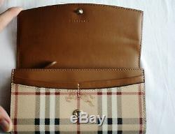 Genuine Burberry Women's Haymarket Check and Leather Continental Wallet Tan