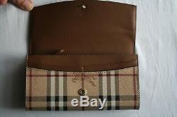 Genuine Burberry Women's Haymarket Check and Leather Continental Wallet Tan