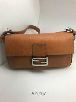 Genuine FENDI Tan Leather Selleria Vintage Baguette Bag with authentication