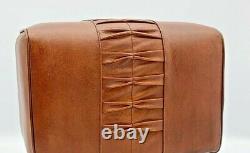 Genuine Leather Brown Tan Stool Footstool Ottoman Vintage Seat Pouffe
