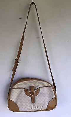 Genuine Vintage GUCCI Monogram Supreme Tan Leather Canvas Crossbody Bag