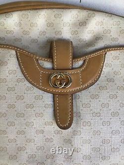 Genuine Vintage GUCCI Monogram Supreme Tan Leather Canvas Crossbody Bag